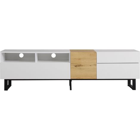 Mueble TV moderno blanco y efecto madera 180 x 38 x 50 cm (1/5)