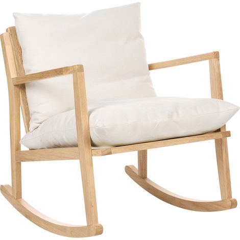 Sillón mecedora tapizado de poliéster estilo escandinavo estructura de madera de caucho tela beige claro Kjevik