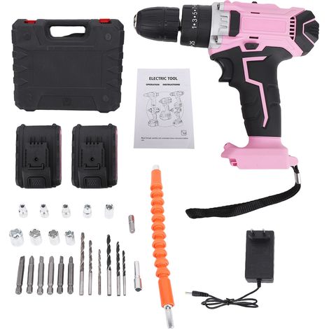 21V Impact Driver 3in1 Cordless Drill Electric Screwdriver Set Power Tools 35N.m Max. Torque 1280RPM Stepless Speed Control Support Φ10mm Drilling with 2 Batteries LED Work Light for Home Outdoor Use