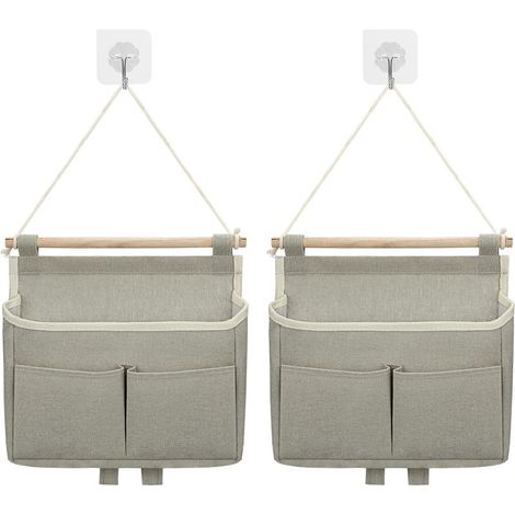 Sac De Rangement Mural, 2pcs Sac à Suspendre Organisateur De Poche Large Suspendu sur Porte Empilable Tissu De Lin Imperméable pour Chambre à Coucher Salle De Bain Bureau Cuisine (Gris) (1/5)