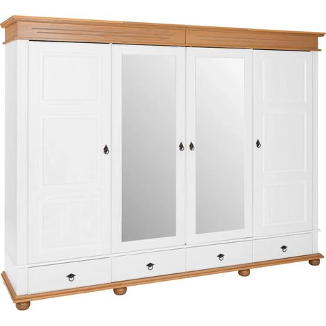 Armadio Camera da Letto 4 Ante Specchi 4 Cassetti Legno Bianco Rovere (1/5)