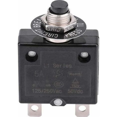 Disjoncteur thermique 5A – Protection contre surcharge – Tension 125-250V AC, 50V DC – Réinitialisation manuelle – Installation facile en espace confiné (1/5)