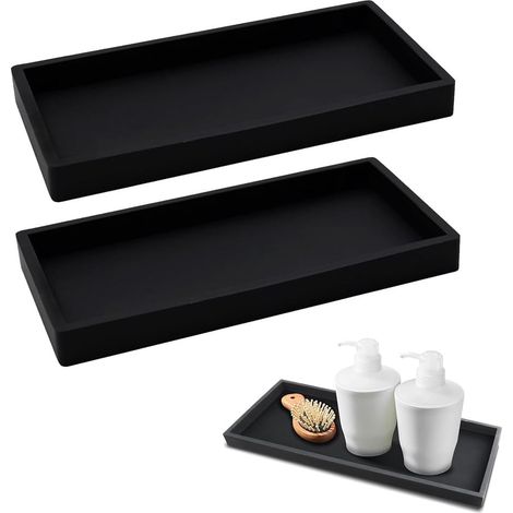 Plateaux de salle de bain Plateau de salle de bain noir, rangement de bijoux de salle de bain rectangulaire décoratif pour serviettes en papier, bougies, serviettes. (deux pièces) (1/5)