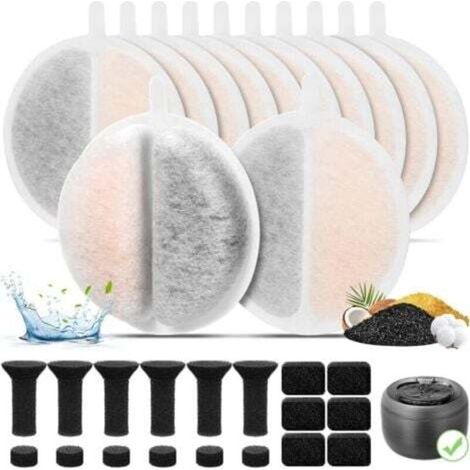 Filtre Fontaine Eau Chat, Lot de 12 Filtre Fontaine Chat, 6 Filtre Pompe Fontaine Eau Chat et 6 Centrales Éponge Insonorisante pour 2,5 L Fontaine Eau Chat (1/5)