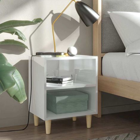 vidaXL Tables de chevet pieds en bois 2 pcs Blanc brillant 40x30x50 cm (1/5)