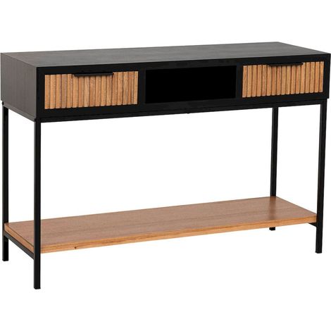 Console industrielle bois métal noir deux tiroirs design élégant - Bois naturel et métal noir (1/5)