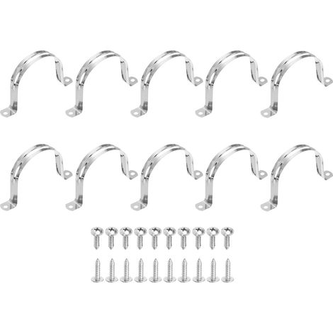10Pcs 80mm(3-1/8") 304 Acier Inoxydable Rigide Collier De Tube, Collier U A Deux Trous Support Lourd Pour Conduit Avec Vis Auto-Taraudeuses Pour Installation, Silver (1/5)