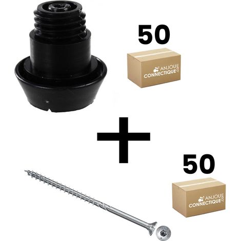 Lot de 50 supports de rail réglable 15/32 mm SIXBOX + 50 vis bois Ø5,0x60 mm tête fraisée TX - Sixbox (1/5)