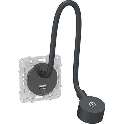 Schneider Electric – Liseuse Odace avec prise USB-A 2,1A – Luminosité variable – Pour installation électrique – Anthracite