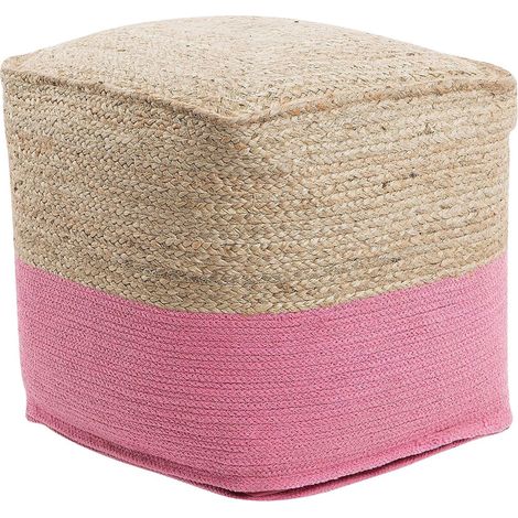 Puf de algodón yute beige rosa 44 x 44 cm EPS otomana boho moderno Kirama (1/5)