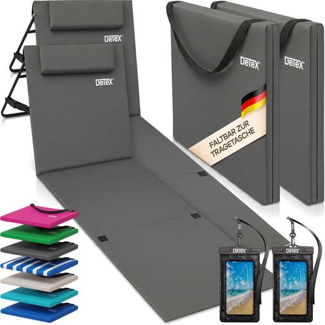 DETEX® Tappetino da mare Schienale imbottito Poggiatesta Regolabile Pieghevole 158x56x45,5cm 100% poliestere materassino lettino prendisole da spiaggia pisicina 2er Set Anthrazit (de) (1/5)