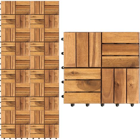 Jiubiaz Set di 88 piastrelle in legno per terrazze 12 listelli 8 m², 30 x 30 cm, piastrelle a incastro in legno di acacia