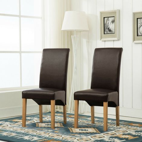 Set of 2 Faux Leather Dining Chairs Roll Top Scroll High Back home restaurants BROWN (1/4)