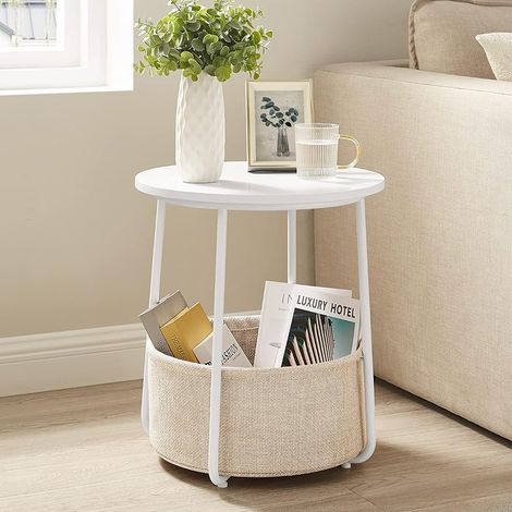 Table d'appoint avec panneau de fibres et panier en tissu - Style moderne - Idéale pour salon, chambre, chevet, table basse ou table de chevet - 45 x 45 x 50 cm (1/4)