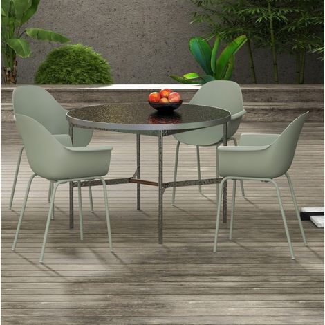 Lot de 4 chaises de jardin avec dossier et accoudoirs, résistantes aux intempéries, vertes (1/5)