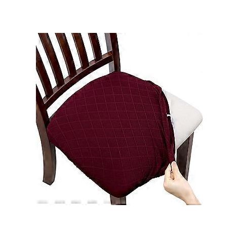 Set mit 4 Stretch-Jacquard-Stuhlsitzbezügen, abnehmbaren und waschbaren staubdichten Esszimmer-Sitzkissenbezügen (4, Rot)