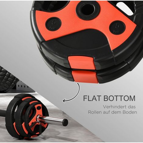 Set d'haltère longue 20 kg en métal noir et rouge, avec 6 disques et prise antidérapante FloraGrace (1/5)