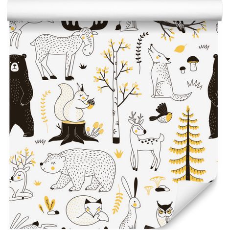 Carta da parati con animali del bosco per soggiorno e camera da letto, 50x1000 cm (1/5)