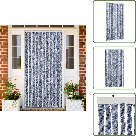 Fliegenvorhang Blau und Weiß 100x230 cm Chenille - Fliegenvorhang - Insektenschutz - Türvorhang - Moskitonetze - Sommergarten