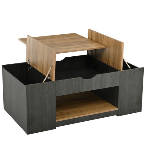 Mesa De Centro Elevable con 3 Compartimentos y 1 Estante Abierto, Estilo Moderno, en MDF, 109,5×59,7×43 cm, Gris y Marrón (1/5)