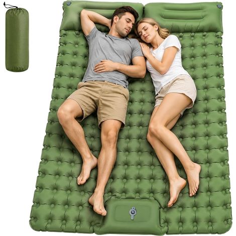 Matelas Gonflable 2 Personnes Camping avec Pompe Pied, Oreiller (1/5)