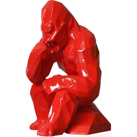 Figurine Orlinski Kong Penseur rouge brillant – Édition limitée 3000 ex – Pierre reconstituée – Dimensions 13x18x25 cm