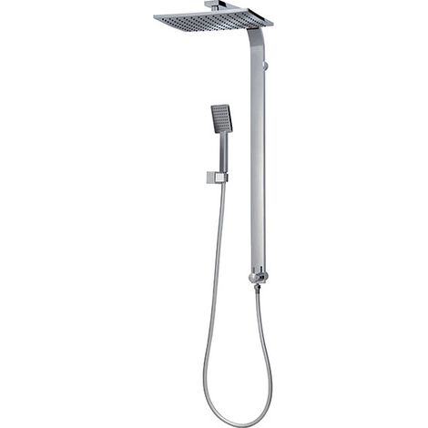 Wirquin – Colonne de douche murale carrée en laiton chromé – Tête orientable 30x30 cm – Douchette 1 jet SOFT – Flexible anti-torsion 1,50 m (1/3)
