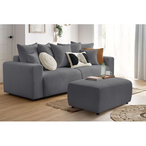 BOBOCHIC - Pouf ENVY tissu bouclette doux   Gris foncé
