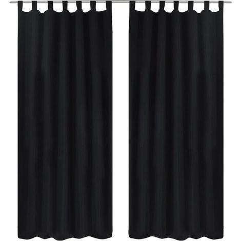 Rideaux en satin, ensemble de 2 pièces, 140 x 225 cm, noirs (1/4)