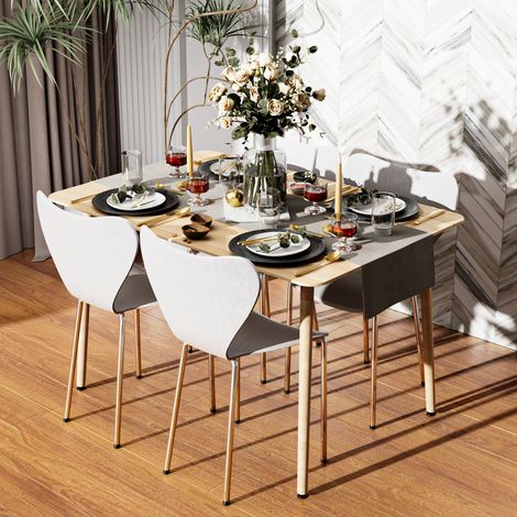 Lot de 4 chaises de salle à manger, chaises de cuisine, chaises de salon avec dossiers, pieds en métal massif, matériau PP, 45,5 x 40 x 82,5 cm, blanc (1/4)