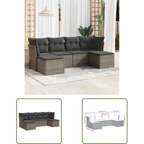 The Living Store 6-tlg. Garten-Sofagarnitur mit Kissen Grau Poly Rattan - Gartenmöbel Set - PE-Rattan Möbel - Outdoor Sofa - Lounge Garnitur - Gartenlounge (1/3)