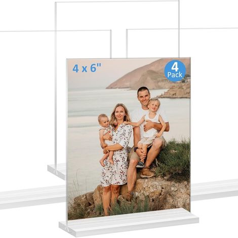4 cadres photo en acrylique avec socle, cartes de table, panneaux transparents double face, photos double face pour présentation sur (1/4)