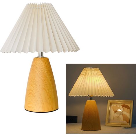 Lampe de table plissée à 3 couleurs avec télécommande et variateur, veilleuse de chevet style rétro nordique, imitation bois blanc crème (1/5)