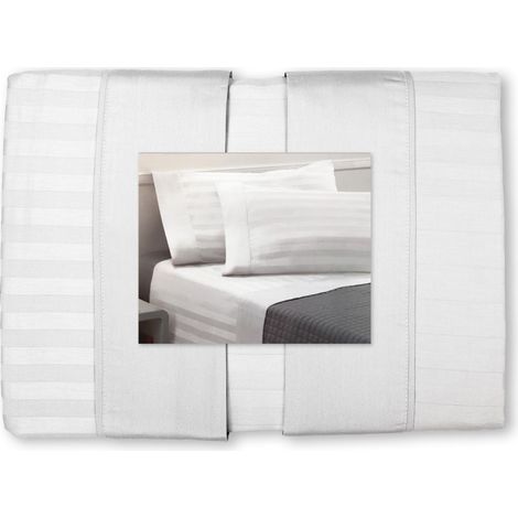Completo Lenzuola Matrimoniali Cotone Bianco Levante, Set Lenzuola Letto Matrimoniale, Raso Puro Cotone Rigato