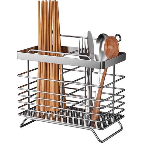 Wandmontierter Essstäbchenhalter, Abtropfgestell für Küchenutensilien, Besteckbehälter aus Edelstahl für Gabel und Löffel. (1/5)