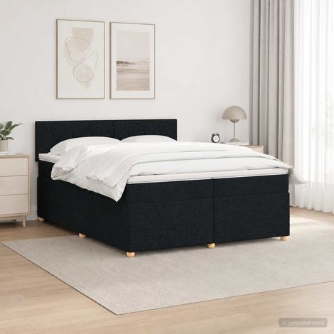 vidaXL Lit boxspring avec matelas Noir 200 x 200 cm Tissu (1/5)
