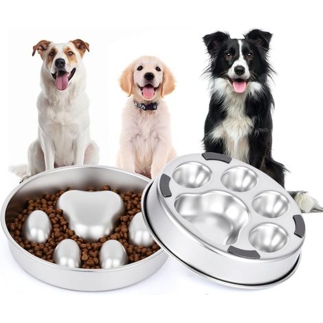 Ensemble de 2 Gamelles Anti-Glouton en Acier Inoxydable pour Animaux Antidérapantes. Saines et Faciles à Nettoyer. Idéales pour Nourriture Sèche et Humide (1/5)