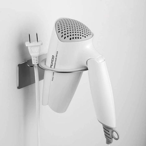 Soporte para secador de pelo con adhesivo que no deja residuos. Acero inoxidable. (1/5)
