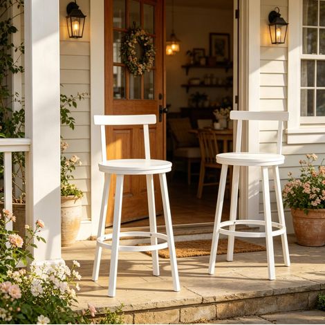 Pack de 2 taburetes altos blancos con respaldo, metal y MDF, 51,5 x 51,5 x 89 cm (1/5)