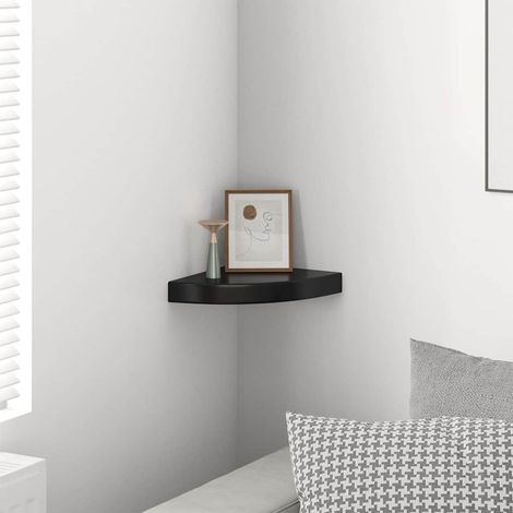 Étagère d'angle flottante Étagère de Rangement - Meuble de rangement Noir brillant 25x25x3,8 cm MDF BV283339 - BonneVie (1/5)
