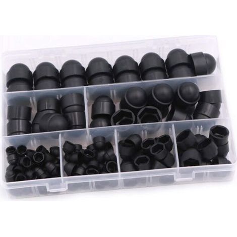 Pair 145 Stück Schraubenmutterabdeckungen, Kuppelmutter-Kit Kuppelschutzkappen Bolzenmutterabdeckung 6 Größen M4 M5 M6 M8 M10 M12 mit Box für Maschinen, Möbel und Fahrzeuge (Schwarz) (1/5)