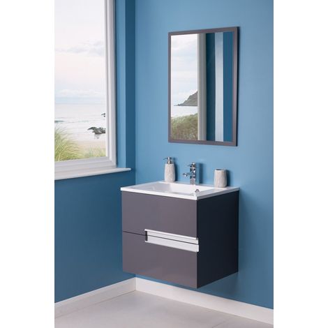 Grey 600mm Bathroom Vanity Basin Unit Wall Hung Storage Cabinet with Free Mirror (1/5)