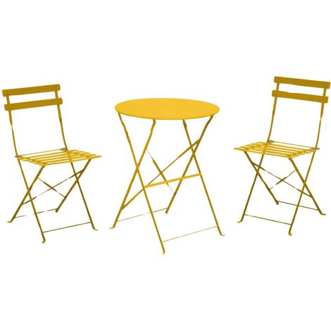 PROLOISIRS Ensemble Guéridon de jardin Cuba Ø 60 cm - miel + 2 Chaises pliante Cuba (1/2)