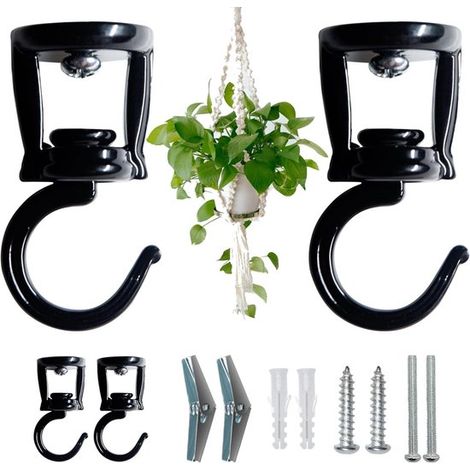 2 ganchos de techo para colgar plantas, gancho de pared negro para plantas, campanillas de viento, casas para pájaros y faroles (1/5)