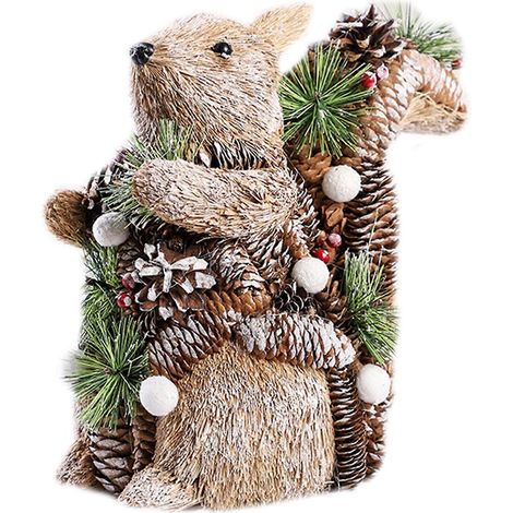 Joli écureuil modèle en forme de pomme de pin, décoration de jardin animalière en résine, figurine cartoon pour extérieur. (1/4)