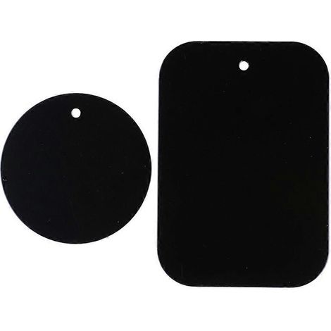 Lot de 4 plaques métalliques adhésives pour support magnétique de téléphone de voiture, support GPS, support de grille d'aération, formes rectangulaire et ronde-4pcs-Black (1/3)
