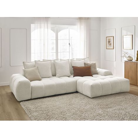 BOBOCHIC - Canapé d'angle convertible coffre EVEREST tissu chiné Angle droit  Blanc (1/5)