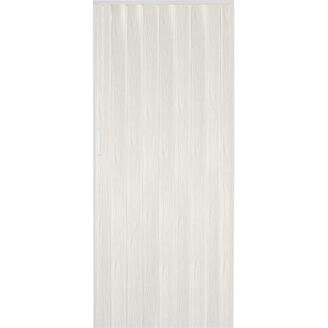 Porte pliante en PVC blanc veiné – Double panneau avec joints souples – Dimensions h214x82 cm – Poignée en plastique avec fermeture magnétique – King Home (1/4)