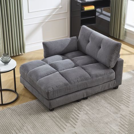 Fauteuil style palmier avec coussins rayés moelleux, accoudoirs rembourrés avec rouleaux, appui-tête rabattable, trois porte-gobelets et poche latérale, idéal pour salon et chambre, gris (1/5)