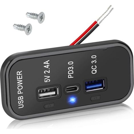 3-Port-12V-Steckdose, PD3.0 Typ C, QC3.0 USB 2,4A, Schnellladeadapter für Auto und Boot (1/5)